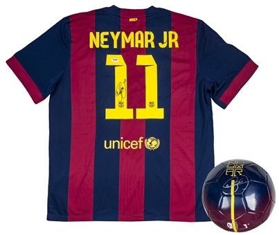 Lot of (2) Neymar Signed Jersey and Nike Soccer Ball (PSA/DNA)